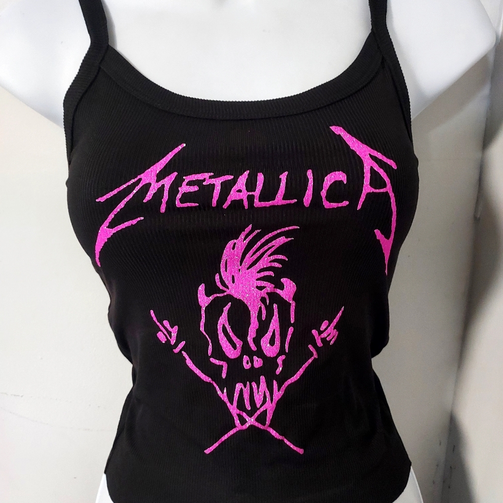 Metallica cropped tank top ribbed vintage logo. Metallica crop top glitt…